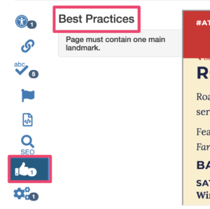 Screenshot of best practices panel