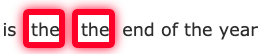 Screenshot of DubBot interface showing that highlighting of repeating words would display with red boxes around them