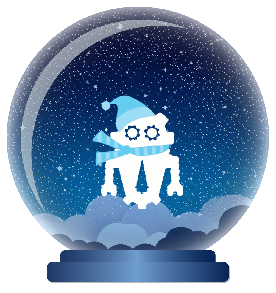 Dubby inside of a snowglobe.