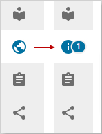 Cross-section of the tabs on a Detailed Page View with a red arrow pointing from the previous icon of a globe to the new icon of a blue circle with a white lower-case i in the middle.